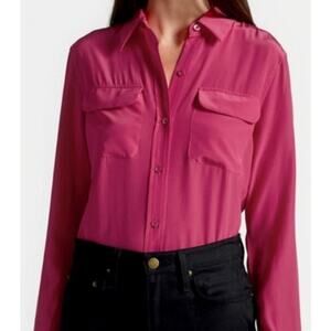 Equipment Silk Button Up Fuchsia Pink Long Sleeve Shirt, M
